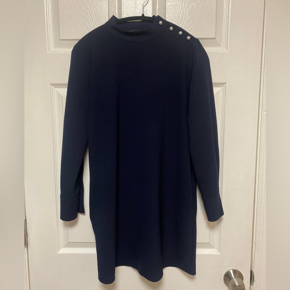 Zara Dress Navy Knee Length With Pearl Accents Size Small